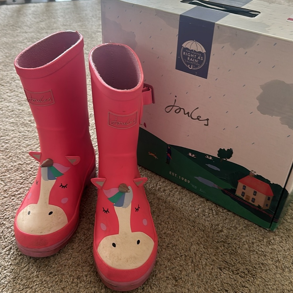 Think Spring JOULES of England size1 Pink Unicorn Kids Rain Boots Size 1